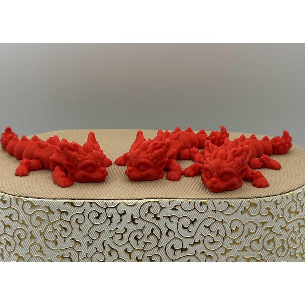 3D Printed  Articulated Dragon Fidget Toys Home Office Decor Red 4" Set Of 3